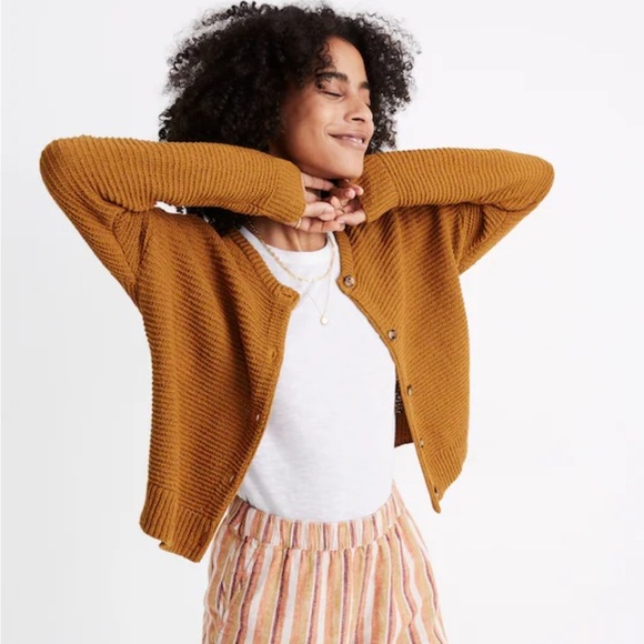 Madewell Cardigan Sweater Cotton Blend Crop Buttoned Dark Gray Size M - Picture 2 of 7